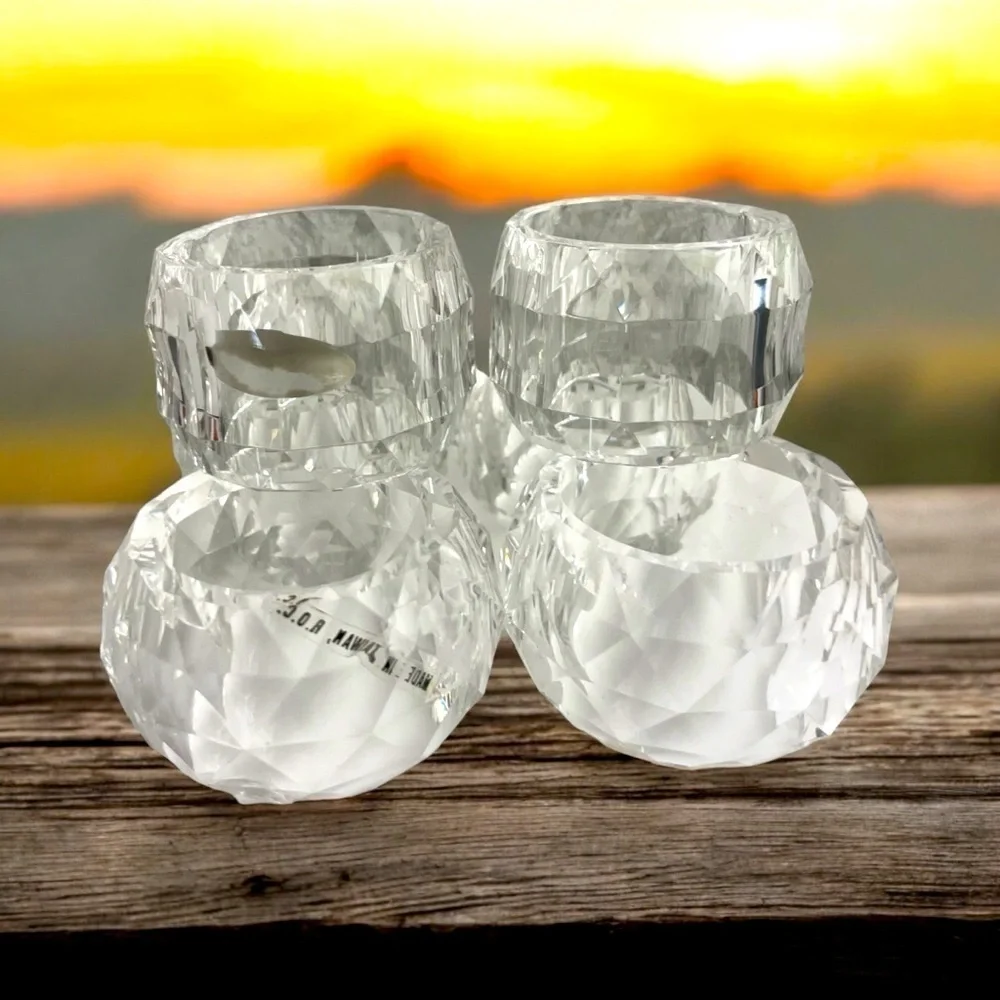 Clear Crystal Plastic Napkin Holder Rings Acrylic Octagon Holiday Decor set 6